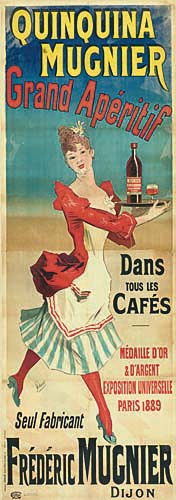 Quinquina Mugnier Grand Aperitif, long poster, woman in white and red