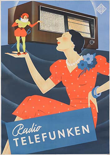 Radio Telefunken, woman in red, radio