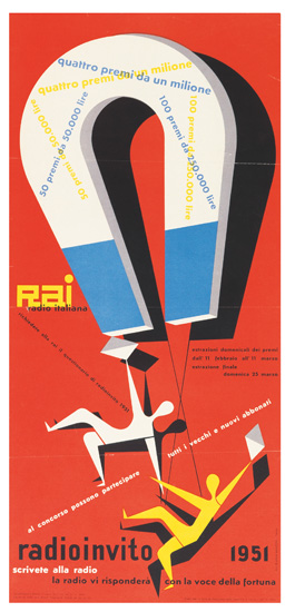 Rai Radioinvito 1951, long red poster
