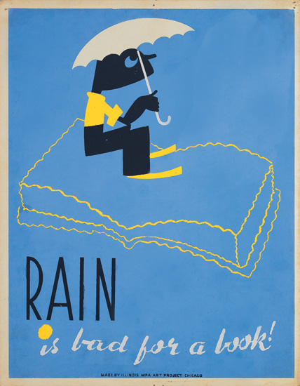 Rain is bad for a book, blue poster