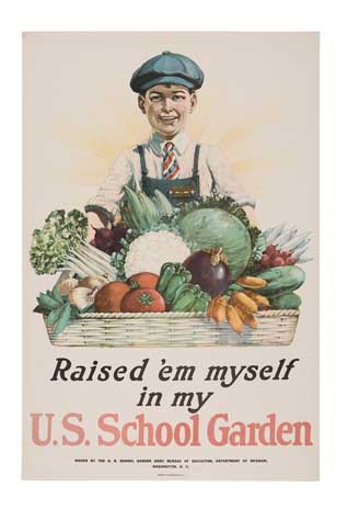 Raised ’em myself in my U.S. School Garden, boy with veggies