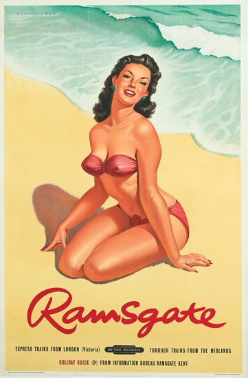 Ramsgate, British Airways, woman in red bikini on the shore