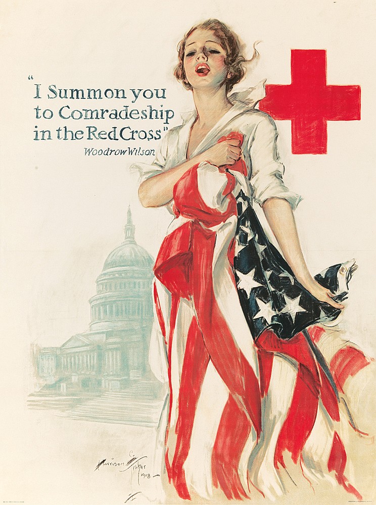 Woodrow Wilson, I summon you to comradeship in the Red Cross, American flag