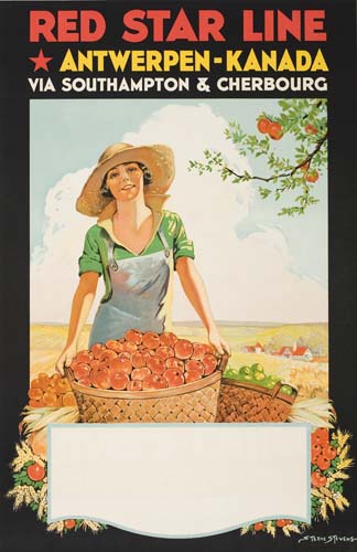 Red Star Line, Antwerpen Kanada, woman holds fruit