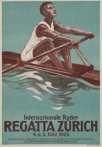 Internationale Ruder Regatta Zurich, blue poster, man rowing