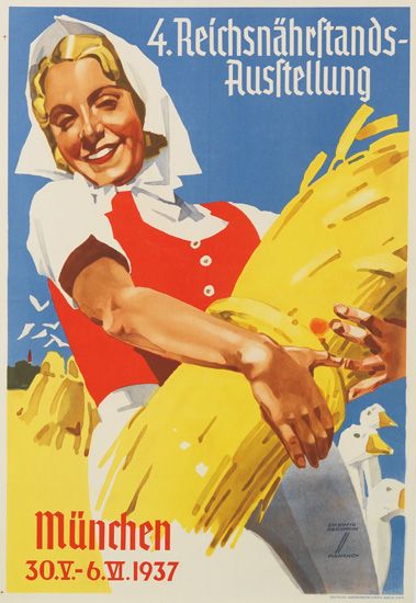 Reichsnahrstands-Ausstellung Munchen, woman holds crops
