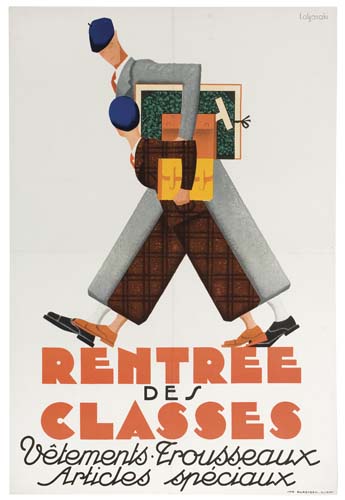 Rentree des Classes, father and son carry parcels