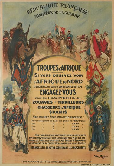 Republique Francaise Ministere de la Guerre, Troupes d’Afrique, troops