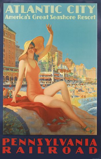Atlantic City Pennsylvania Railroad, woman in orange bathing suit