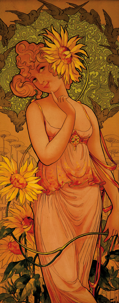 Woman in pink with yellow flowers