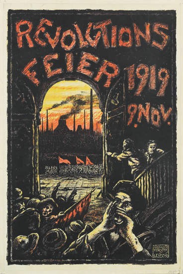 Revolutions Feier 1919 9 Nov, black poster, fire