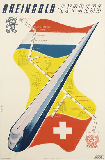 Rheingold Express, silver train, flag