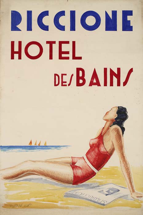 Riccione Hotel des Baine, woman in red swimsuit on the beach