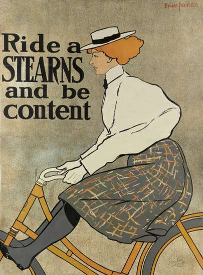 Ride a Stearns and be Content, woman rides bicycle
