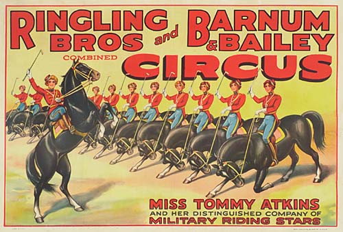 Ringling Bros and Barnum and Bailey Circus, bowing horses, Miss Tommy Atkins