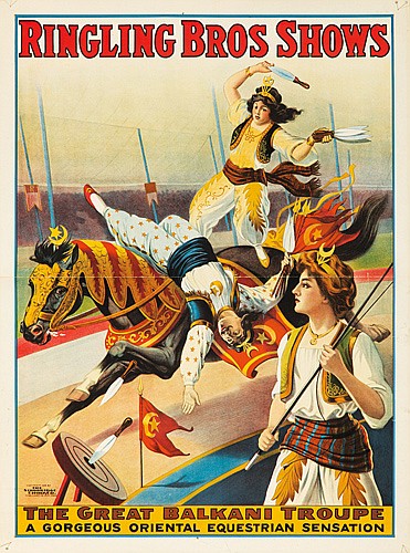 Ringling Bros Shows The Great Balkani Troupe, women on horseback