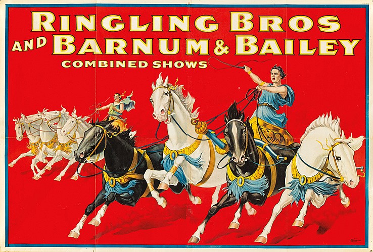 Ringling Bros and Barnum and Bailey Combined Shows, horses, red poster