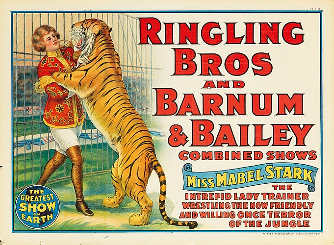 Ringling Bros and Barnum and Bailey Miss Mabel Stark, woman and tiger