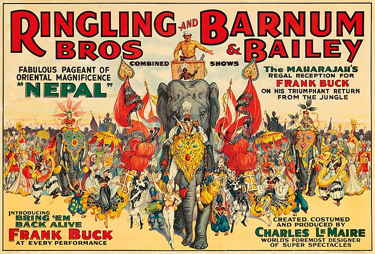 Ringling Bros and Barnum and Bailey Nepal, crowd of circus performers and animals