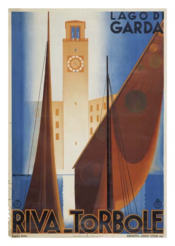Riva Torbole Lago di Garda, blue poster, sails