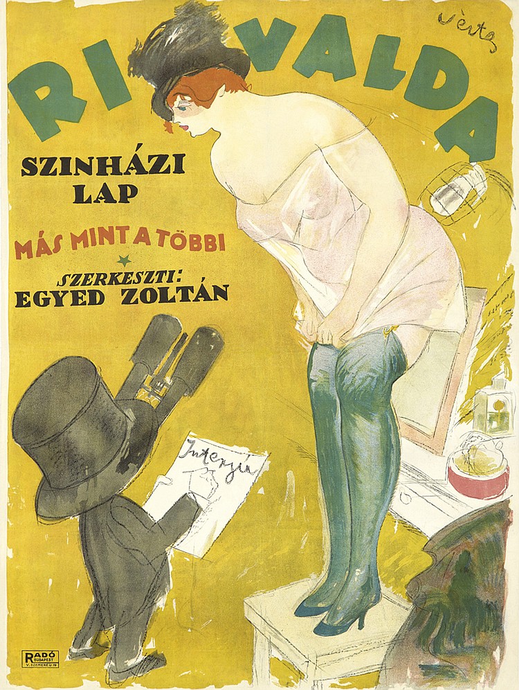 Rivalda Szinhazi Lap, woman in white, yellow poster
