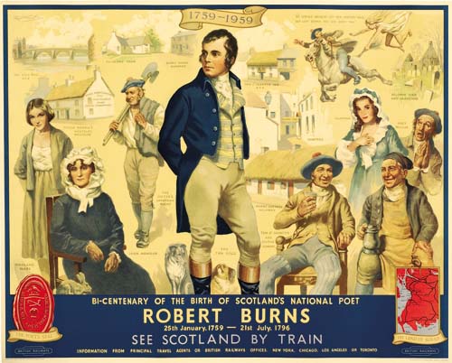Robert Burns, See Scotland by Train, crowd in colonial dress