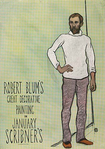 Robert Blum’s Great Decorative Painting in January’s Scribner’s, green poster, man in white