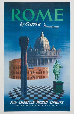 Rome By Clipper, Pan American World Airways, blue poster