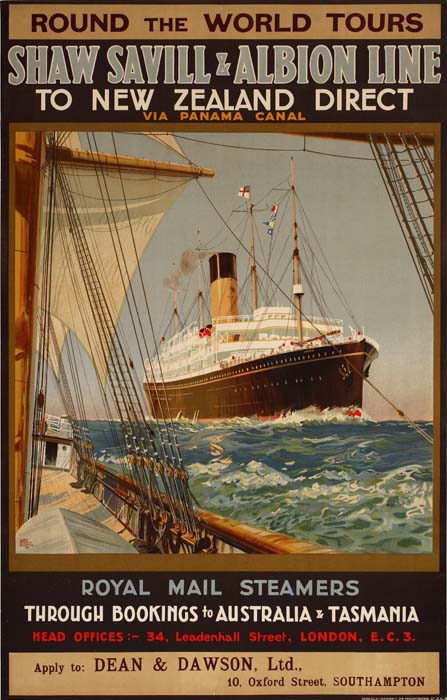 Round the World Tours Shaw Savill and Albion Line, brown ship