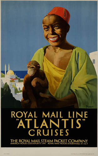Royal Mail Line Atlantis Cruises, woman with monkey