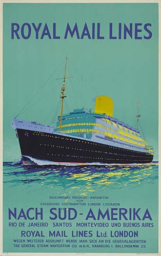 Royal Mail Lines Nach Sud Amerika, blue poster
