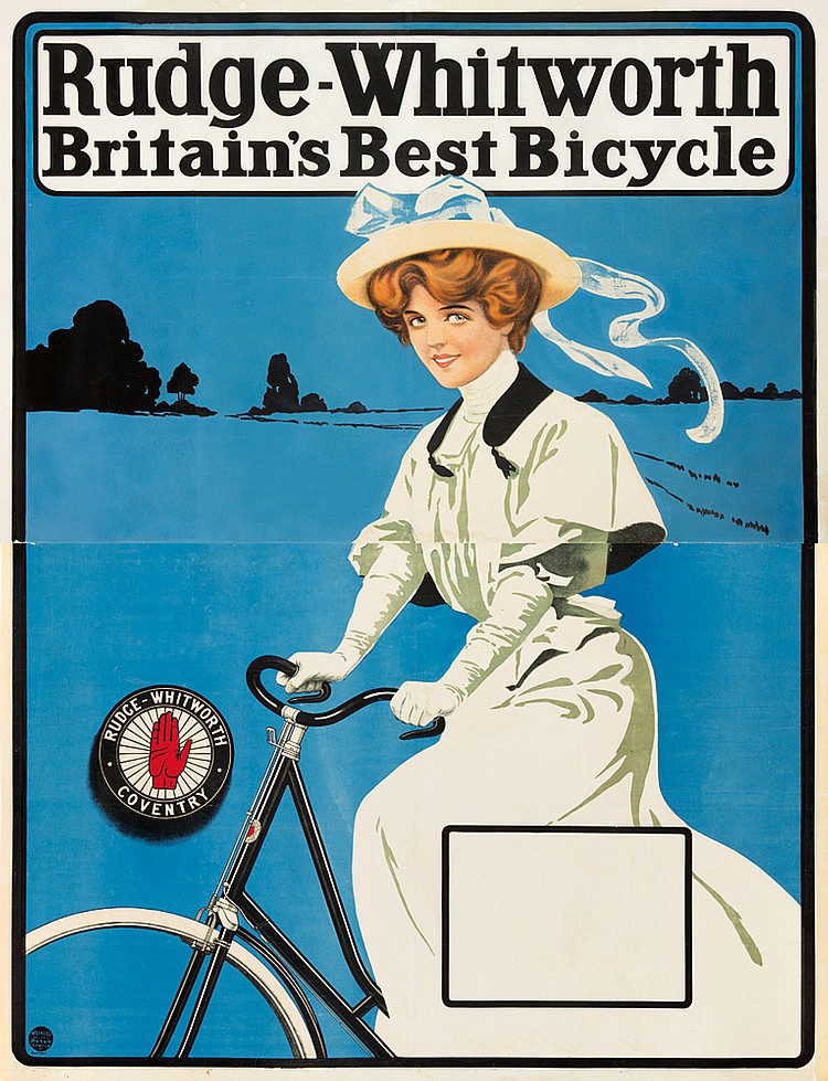 Rudge Whitworth Britain’s Best Bicycle, woman in white on a bicycle