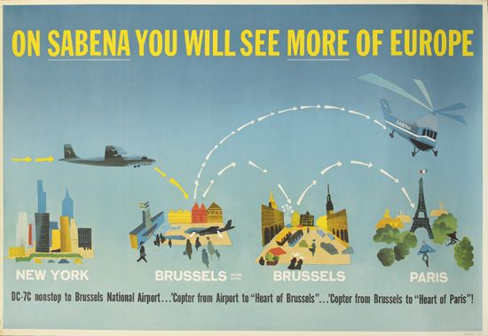 On Sabena You Will See More of Europe, routes, cities