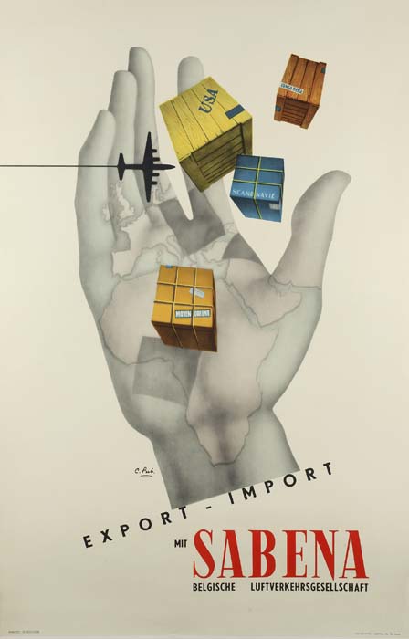Sabena Belgische, hand with boxes