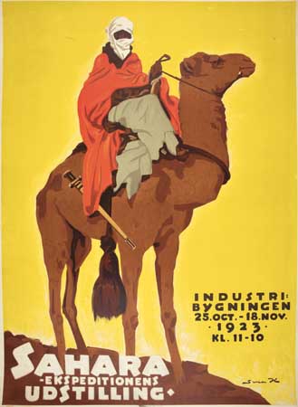 Sahara Ekspeditionens Udstilling, yellow poster, camel