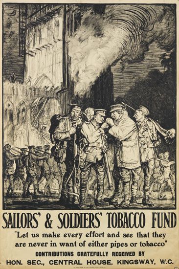 Sailors’ and Soldiers’ Tobacco Fund, sketch of men smoking