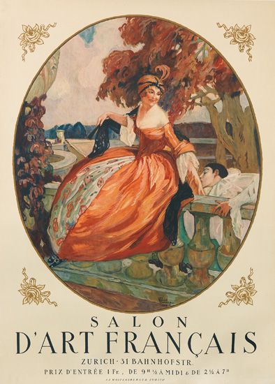 Salon D’Art Francais, woman in large orange dress