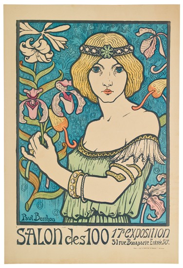 Salon des 100, 17e exposition, blue poster, woman in green