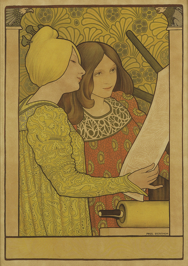 Two women reading a scroll