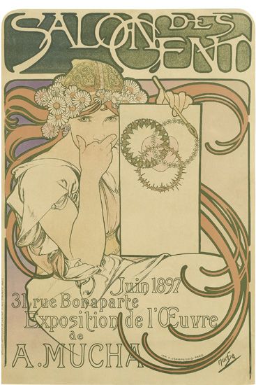 Salon des Cent A. Mucha, woman in white