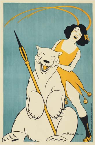 Woman in yellow, polar bear