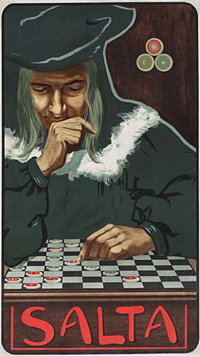 Salta, man in black plays checkers