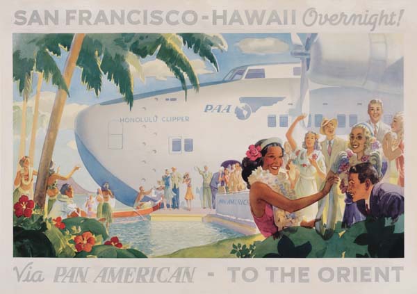 San Francisco Hawaii Overnight, via Pan American, white plane