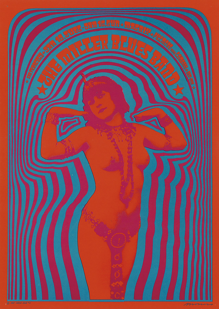The Miller Blues Band, blue and red poster, nude woman