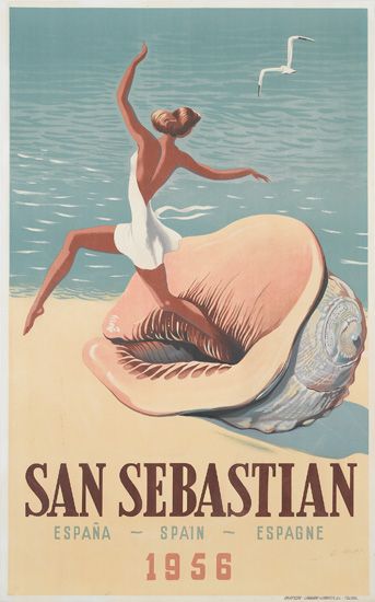 San Sebastian, woman in white, beach, shell