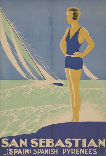 San Sebastian Spain, Spanish Pyrenees, woman in blue swimsuit