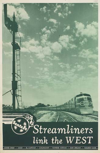Streamliners Link the West, train, blue poster