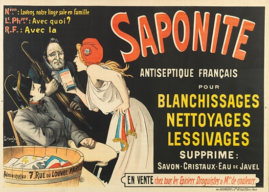 Saponite, black poster, woman with laundry