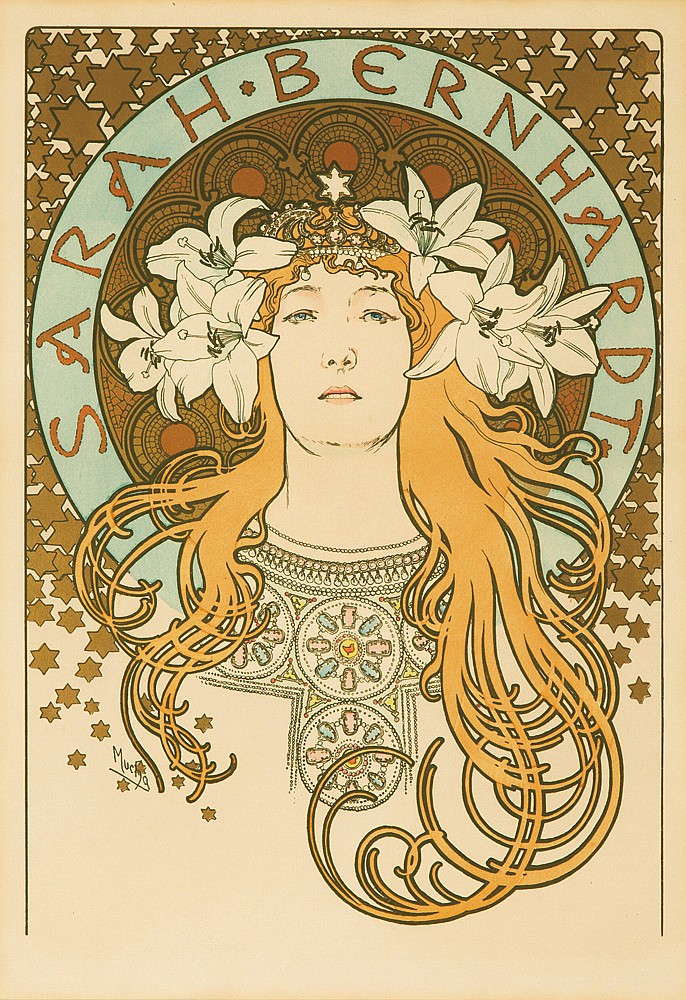 Sarah Bernhardt La Plume, woman with lilies in her hair