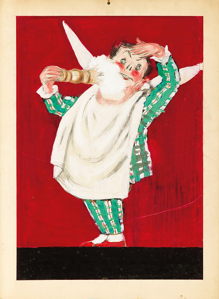 Red poster, man shaving